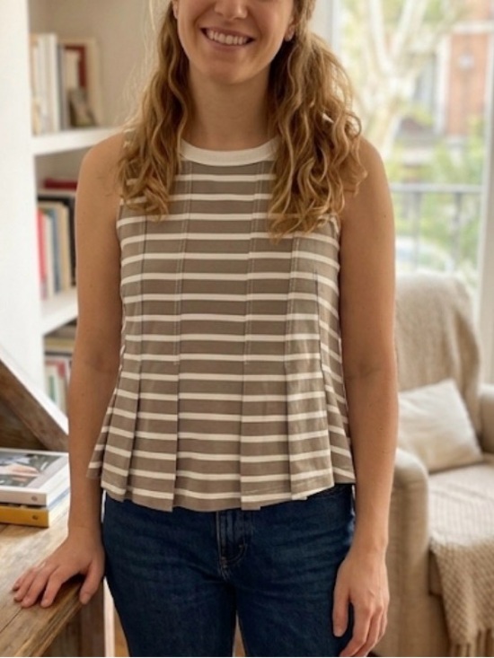 Anthropologie Tops - Anthropologie Taupe & White Striped Pleated Tank